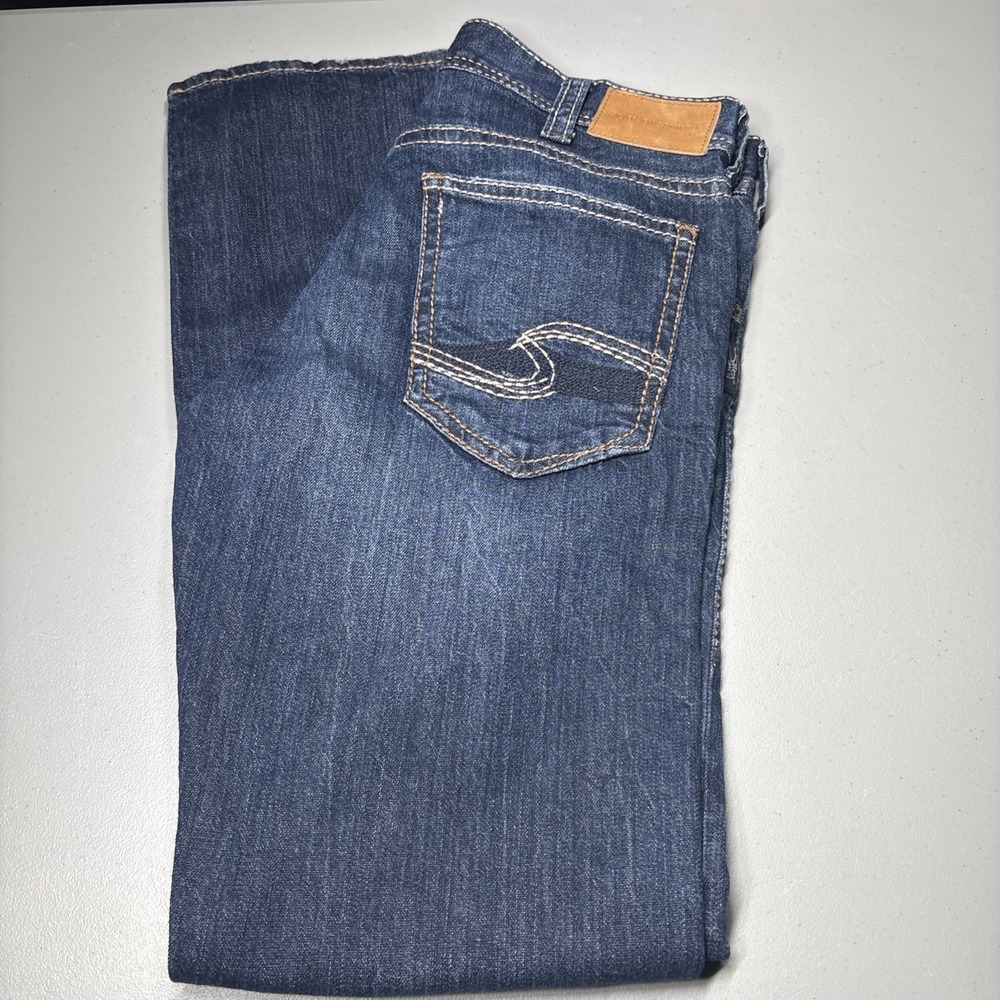 Silver Jeans Zac Bootcut Men 32x34 Blue Faded Whiskered Western Relaxed Denim